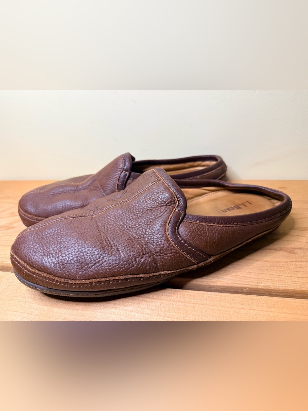 LL Bean Leather Elkhide Slippers Shoes Brown Men’s 11 Comfy Cozy Warm 272349